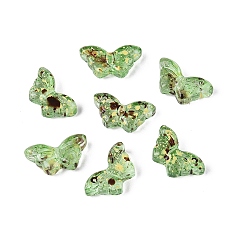 Light Green Picasso Transparent Glass Beads, Butterfly, Light Green, 8x14.5~15x4.5~5.5mm, Hole: 1mm, About 690pcs/pound