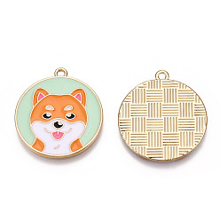 Аквамарин Подвески из экологически чистого сплава с эмалью, без кадмия и без свинца и без никеля, плоский круглый с шиба ину, золотой свет, аквамарин, 28x25.5x1.2 мм, отверстие : 1.6 мм