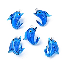 Синий Подвески лэмпворк ручной работы, дельфин, синие, 27~30x21~24x15~17 мм, отверстие : 1~1.6 мм