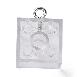 Clear Resin Pendants, with Platinum Iron Loop, Toy Bricks, Clear, 21x15.5x11mm, Hole: 2.6mm