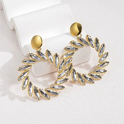 Белый 304 серьги-гвоздики из нержавеющей стали со стеклянными подвесками для женщин, водоворот, белые, 71x55.5 мм