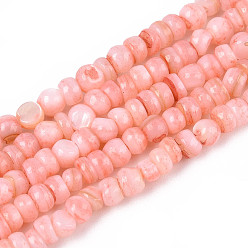 Легкий Лосось Натуральные пресноводные окрашенные бусы из ракушек, рондель, светлый померанцевый, 3~4x1~4 мм, отверстие : 0.9 мм, около 146~152 шт / нитка, 14.76~15.16'' (37.5~38.5 см)