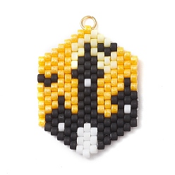 Дом Подвески из стеклянных бусин на тему Хэллоуина, шестиугольник, с 304 кольцом из нержавеющей стали, реальный 18 k позолоченный, дом, 30.5x24x2.5 мм, отверстие : 2.5 мм