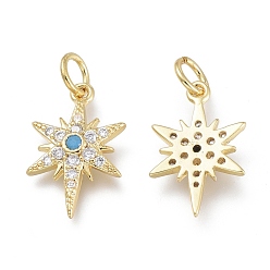 Настоящее золото 18K Латунные микропаве прозрачные кубические циркониевые подвески, с прыжковых колец, долговечный, звезда, реальный 18 k позолоченный, 16.5x10.5x2.5 мм, Перейти кольцо: 5x0.8 мм, отверстие : 3.1 мм