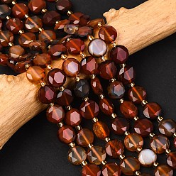 Натуральный Агат Бусины из натурального агата (окрашенные и нагретые), граненый шестиугольный разрез, плоско-круглые, с бисером, 10~10.5x6 мм, отверстие : 1 мм, около 31~32 шт / нитка, 15.35''~15.55'' (39~39.5 см)