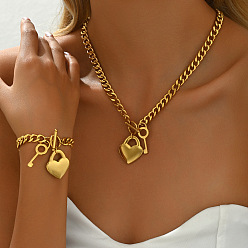 Золотой Браслеты и ожерелья с подвесками в виде замка и ключа из латуни для женщин, золотые, 450 мм