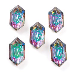 Вулкан Подвески из тисненого стекла со стразами, двухконусные, граненые, 20x10x5.5 мм, отверстие : 1.6 мм