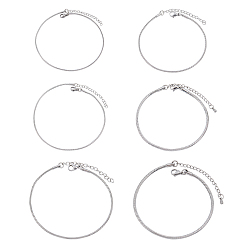 Stainless Steel Color 304 Stainless Steel Snake Chain Bracelets, with Rectangle Velvet Pouches, Stainless Steel Color, 6pcs/set