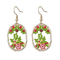 Красный Серьги-подвески в виде цветка с овальным стеклом, с крючками для серьги из сплава и 304 нержавеющей стали, золотые, красные, 47x21.5 мм