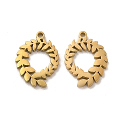 Golden Ion Plating(IP) 304 Stainless Steel Pendants, Olive Branch Charms, Golden, 17x13x1.4mm, Hole: 1.4mm