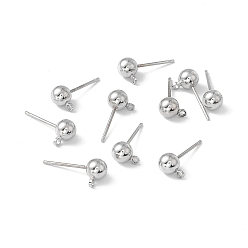 Platinum Brass Ball Post Ear Studs, with Loop & 304 Stainless Steel Pins, Platinum, 15.2~15.7x5mm, Hole: 1mm, Pin: 0.7mm