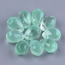 Medium Aquamarine Transparent Spray Painted Glass Charms, teardrop, Medium Aquamarine, 9x6x6.5mm, Hole: 1mm