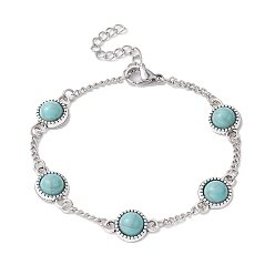 Плоский Круглый Браслет-цепочка из легированной смолы с 304 цепочками из нержавеющей стали, плоско-круглые, 7-1/8 дюйм (18 см), ссылка: 15x10x4.5 mm