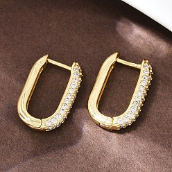 Настоящее золото 18K Овальная латунная серьга-кольцо с микропаве из прозрачного кубического циркония, стойки покрытие, долговечный, без кадмия и без свинца, реальный 18 k позолоченный, 18x11.5x3 мм