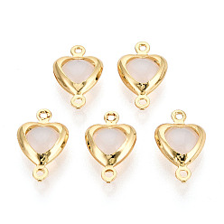 Настоящее золото 18K Подвески из латуни, сердечные ссылки, с имитацией опалового стекла, долговечный, без никеля , серый, реальный 18 k позолоченный, 13.5x8x3.5~4 мм, отверстие : 1~1.2 мм