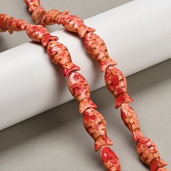 Красный Синтетических нитей бирюзовые бусы, рыба, окрашенные, окрашеные, красные, 24x11.5~12x7 мм, отверстие : 1.2 мм, около 17 шт / нитка, 15.16'' (38.5 см)