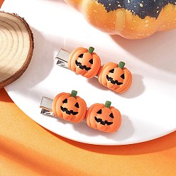 Оранжевый Заколки для волос из тыквенного железа с плоским крокодилом, с непрозрачными смоляными кабошонами для Хэллоуина, оранжевые, 47x18.5x14 мм