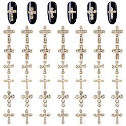 Золотой 48шт 6 стили сплав горный хрусталь крест кабошоны, ногтей декоративные аксессуары, золотые, 8.5~12x6.5~8.5x1.5~3.5 мм, 8 шт / стиль