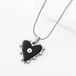 Negro 304 Collares con colgante de corazón y ojo turco de acero inoxidable esmaltado para mujer, color acero inoxidable, negro, 15.75 pulgada (40 cm)