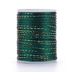Dark Green Polyester Cord, with Gold Metallic Cord, Chinese Knotting Cord, Dark Green, 1.5mm, about 4.37 yards(4m)/roll