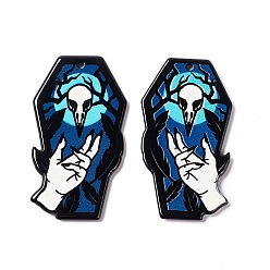 Skull Печатные акриловые подвески, для Хэллоуина, гроб с оберегом на руку вампира, Рисунок черепа, 42.5x23.5x2 мм, отверстие : 2 мм