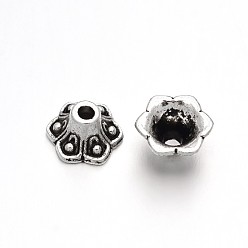 Antique Silver 6-Petal Flower Tibetan Style Alloy Bead Caps, Antique Silver, 9x5mm, Hole: 2mm