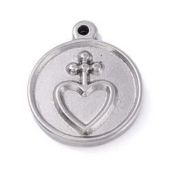 Нержавеющая Сталь Цвет 304 подвесные кабошоны из нержавеющей стали под эмаль., плоско-круглые с сердцем, цвет нержавеющей стали, 24x20x2.5 мм, отверстие : 1 мм