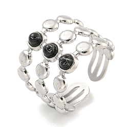 Синтетическая Бирюза 304 манжеты из нержавеющей стали с синтетической бирюзой, круглые открытые кольца с широкой полосой для женщин и мужчин, цвет нержавеющей стали, 15 мм, внутренний диаметр: регулируемый