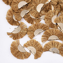 Goldenrod Polyester Tassel Pendants, with Metallic Cord and Iron Findings, Fan Shape, Golden, Goldenrod, 17~20x30~34x2.5mm, Hole: 3x1mm
