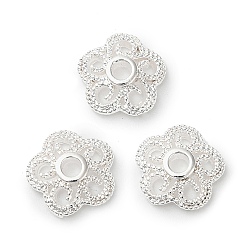Посеребрённый Шапочки и конусы для бусин, латунные, цветок, 925 серебро покрытием, 8x8.5x2.5 мм, отверстие : 1.6 мм
