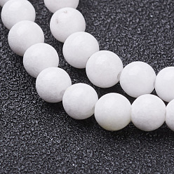 White Natural Mashan Jade Round Beads Strands, Dyed & Heated, White, 4mm, Hole: 1mm, about 98pcs/strand, 15.7 inch