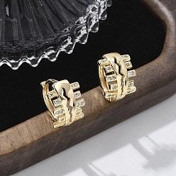 Настоящее золото 18K Серьги-кольца из латуни с прозрачным кубическим цирконием, реальный 18 k позолоченный, 14.5x14.5x9.5 мм