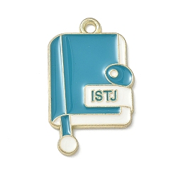 Book Подвески из эмалевого сплава в стиле mbti, золотые, блокнот со словом istj, 28x17x1.5 мм, отверстие : 1.8 мм