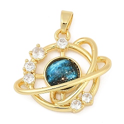Planet Латунный микропаве, прозрачный кубический цирконий со стеклянными подвесками, без кадмия и без свинца, реальный 18 k позолоченный, планета, 21.5x23x6 мм, отверстие : 5x2.5 мм