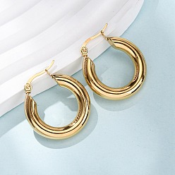 Настоящее золото 18K Серьги из 304 нержавеющей стали, кольцо, ионное покрытие (ip), реальный 18 k позолоченный, 27x25x5 мм