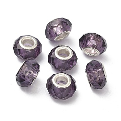 Темно-Фиолетовый Стекло ручной работы европейского бисера, бусины с большим отверстием, серебро основные цвета латуни, темно-фиолетовый, 14x8 мм, отверстие : 5 мм