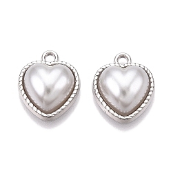 Платина Стойки подвески обшивки сплава, с абс пластмассовой имитационной жемчужиной, сердце, платина, 15.5x12.5x5.5 мм, отверстие : 1.6 мм