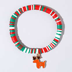 Олень Рождественские 304 браслеты из нержавеющей стали с эмалированными подвесками, Разноцветные браслеты из полимерной глины с бусинами хейши, эластичные, для женщин и мужчин., золотые, северный олень, 6.50 дюйм (16.5 см)