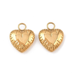 Настоящее золото 18K 304 подвески из нержавеющей стали, сердце, ионное покрытие (ip), реальный 18 k позолоченный, 18x15x4.5 мм, отверстие : 3.5 мм