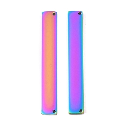 Rainbow Color Ионное покрытие (ip) 304 соединители звеньев из нержавеющей стали, зеркальная полировка, прямоугольные, штамповка пустой метки, Радуга цветов, 40x6x2 мм, отверстие : 1 мм
