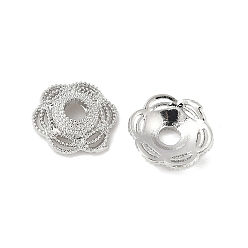Платина Шапочки и конусы для бусин, латунные, цветок, платина, 7.5x7x2 мм, отверстие : 1.6 мм
