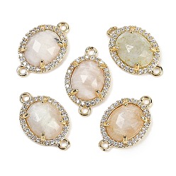 Лунный Камень Овальные звенья из натурального лунного камня, латунь с покрытием из латуни, микро-паве, прозрачные подвески из кубического циркония, золотые, 17.5x11x4.5 мм, отверстие : 1.5 мм