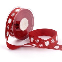 Red Polyester Grosgrain Ribbon, Single Face Printed, for Halloween Gift Wrapping, Party Decoration, Father Christmas & Snowflake Pattern, Red, 1 inch(25mm), 100 yards/roll(91.44m/roll)