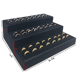 Schwarz 3 mehrstöckiger Ringständer aus Samt, Ring Schmuck Organizer Halter, Schwarz, 26.5x24x9 cm
