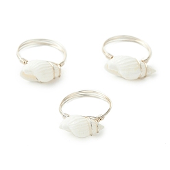 Белый Кольца из натуральной спиральной ракушки, украшения из медной проволоки для женщин, серебряные, белые, 1.5 мм, внутренний диаметр: 18 мм, оболочкой: 7.5~9x16~20.5 mm