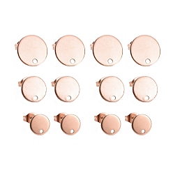 Rose Gold 18Pcs 3 Size PVD Vacuum Plating 304 Stainless Steel Stud Earring Findings, with Loop and Flat Plate, Ear Nuts/Earring Backs, Flat Round, Rose Gold, 8~12x1mm, Hole: 1.5~1.8mm, Pin: 0.8mm, 18pcs/box