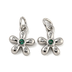 Зеленый Латунные микро проложить кубического циркония подвески, без кадмия, без никеля и без свинца, платина, цветок, зелёные, 11.5x9.5x2.5 мм, отверстие : 3 мм