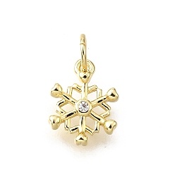 Настоящее золото 18K Латунные микропаве прозрачные кубические циркониевые подвески, прелести снежинки, без свинца и без кадмия, стойки покрытие, долговечный, с целью перехода в кольце, реальный 18 k позолоченный, 9x7x1.5 мм, отверстие : 2.4 мм
