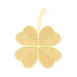 Настоящее золото 18K Латунные большие кулоны, Четыре листа клевера, гравированные металлические украшения, долговечный, без никеля , реальный 18 k позолоченный, 60.5x42x0.2 мм, отверстие : 2.5 мм