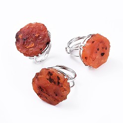 Красный Агат Регулируемые натуральные грубые необработанные сердечные кольца, с латунной фурнитурой , самородки, платина, Размер 8~9, 18~19.5 мм